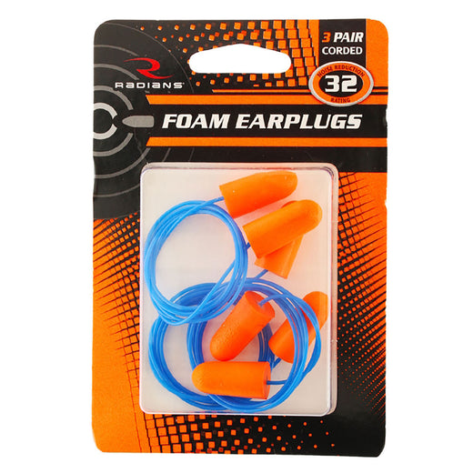 Radians Tapered Ear Plugs Corded 3 Pair Blister Pack - Light Blue