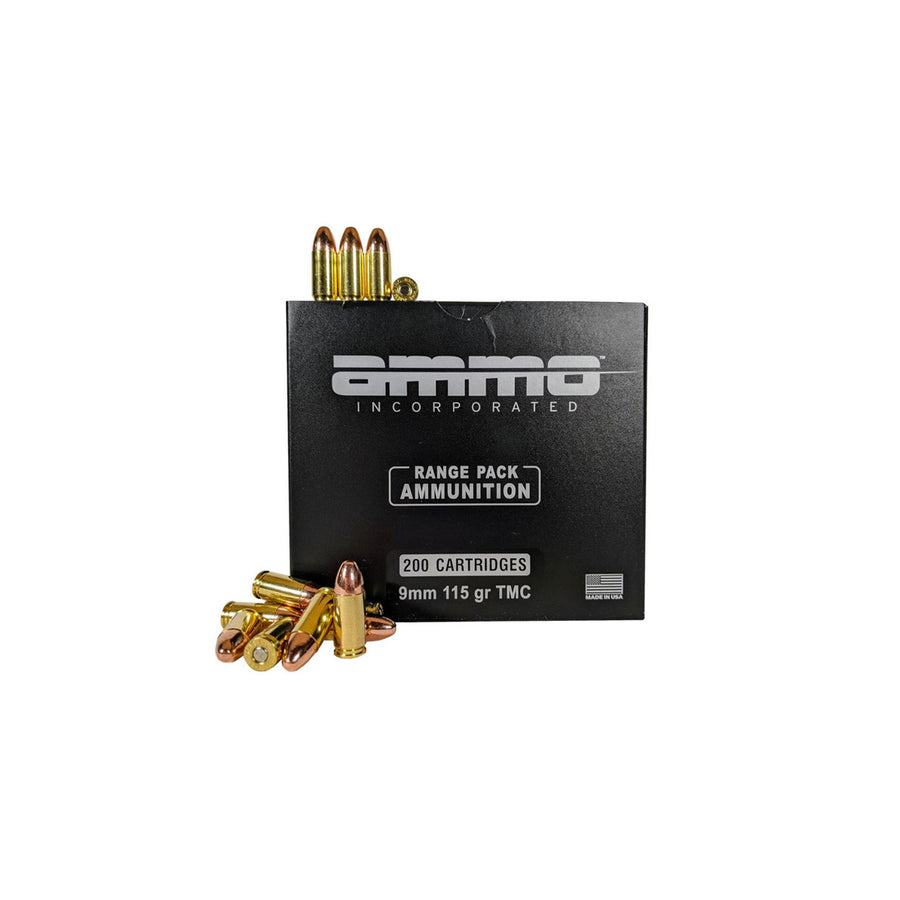 Ammo Inc. 9mm Luger FMJ Centrefire Pistol Ammo - 200 Rounds 9mm LUGER