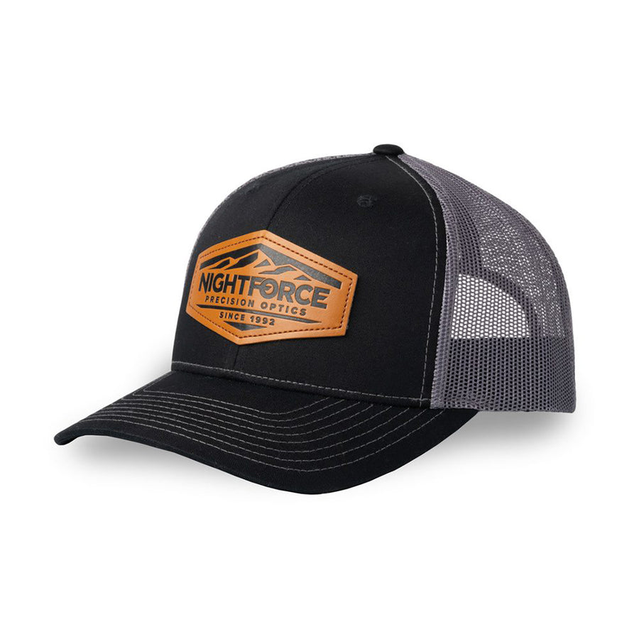 Nightforce Mountain Heritage Leather Patch Trucker Hat Black