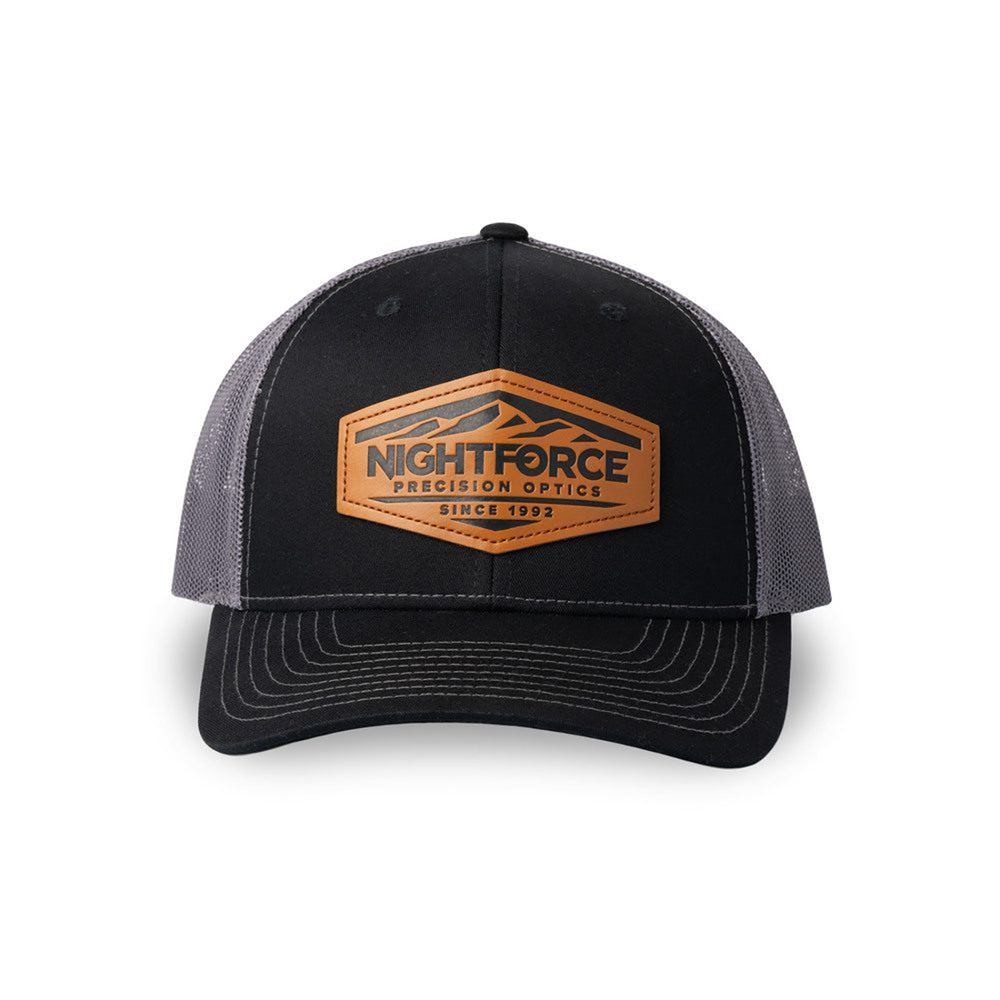 Nightforce Mountain Heritage Leather Patch Trucker Hat Black