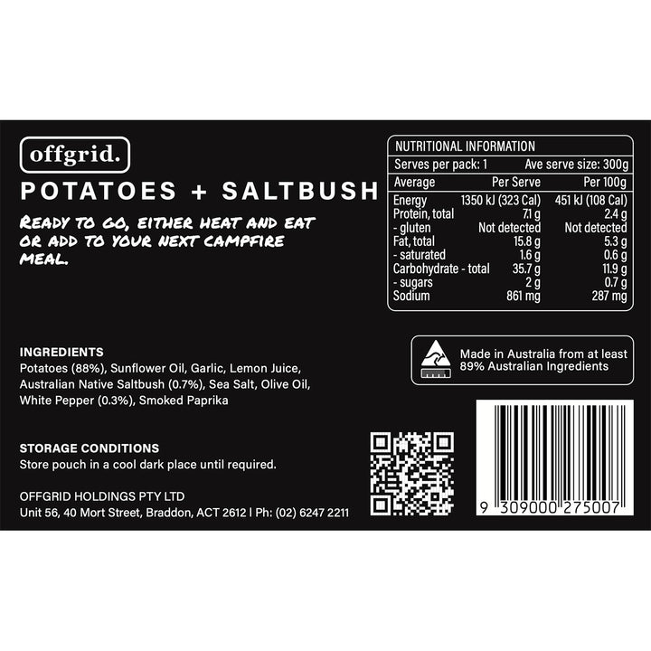 Offgrid Provisions Saltbush Potatoes - Heat & Eat Meal
