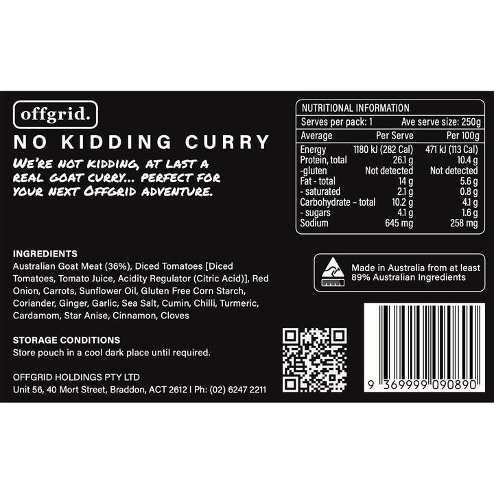 Offgrid Provisions No Kidding Curry - Heat & Eat Meal