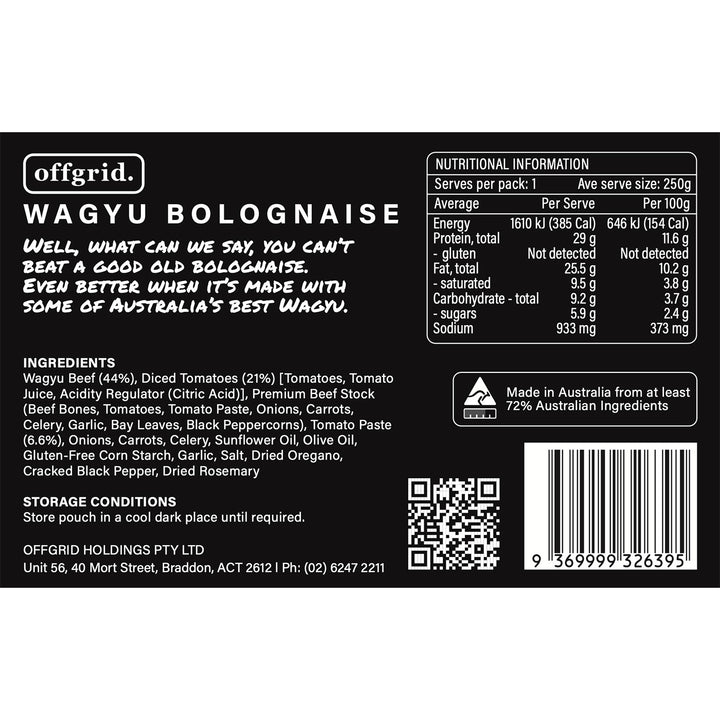 Offgrid Provisions Wagyu Bolognaise - Heat & Eat Meal