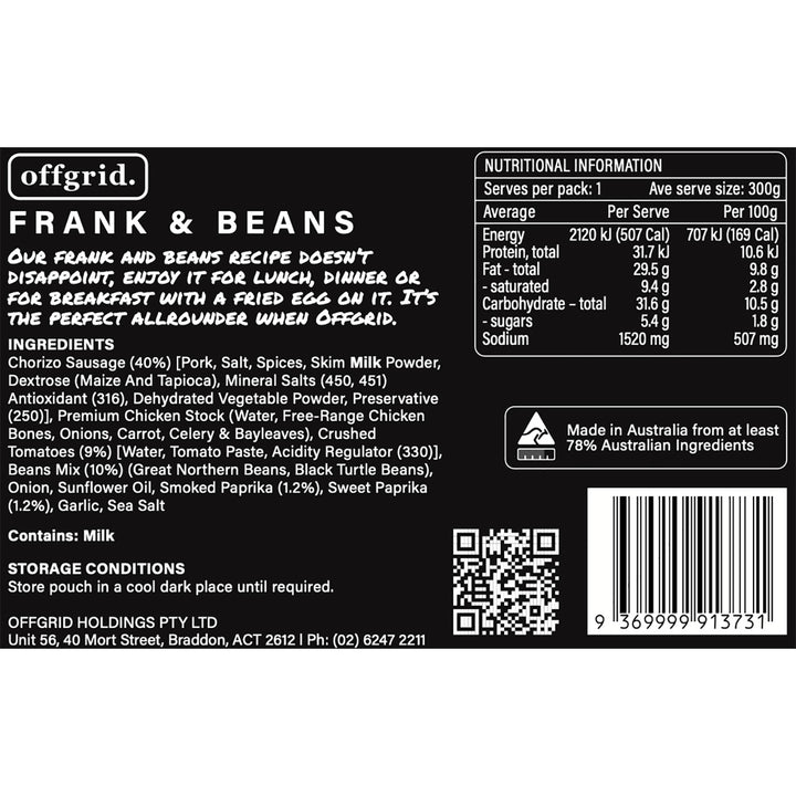 Offgrid Provisions Frank & Beans - Heat & Eat Meal