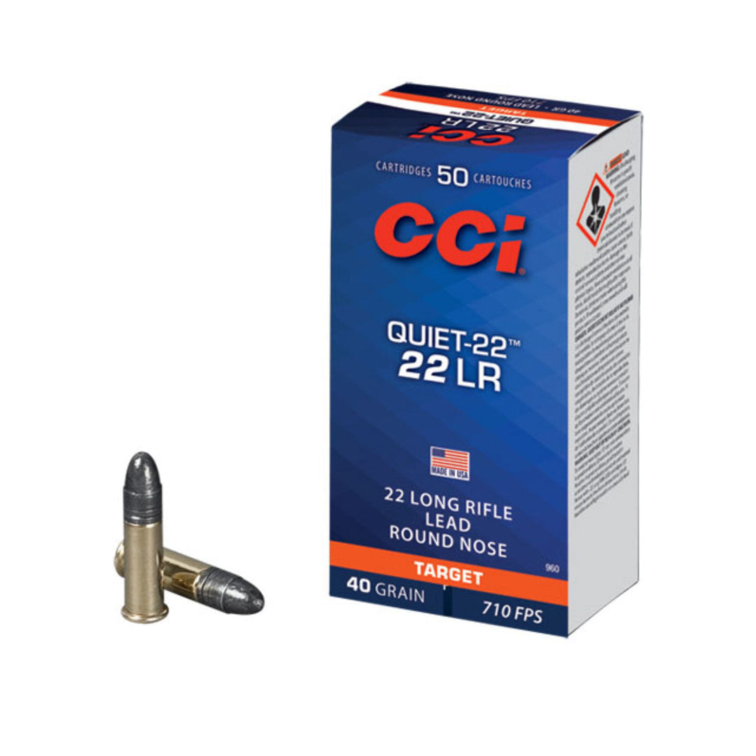 CCI Quiet 22 LR 40 Grain - 710 FPS - Lead Round Nose - Rimfire Ammo - 50 Rounds .22 LR