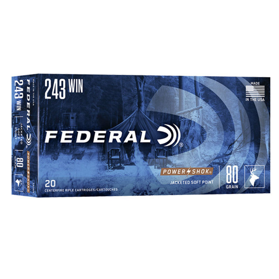 Federal Power-Shok 243 Win 80 Grain - Soft Point - Centrefire Ammo - 20 Rounds .243 WIN