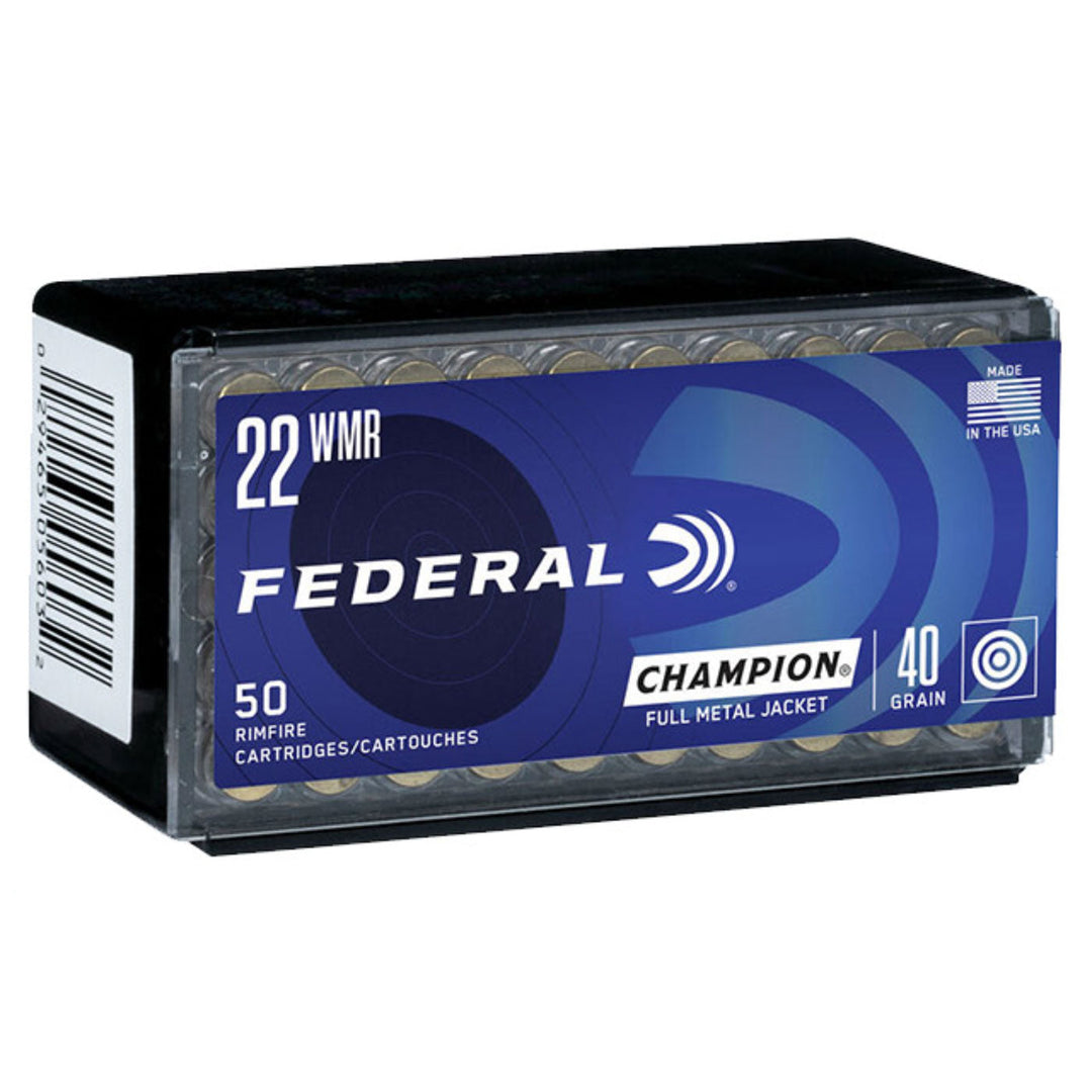 Federal Champion 22 WMR 40 Grain - 1880 FPS - Full Metal Jacket - Rimfire Ammo - 50 Rounds .22 WMR