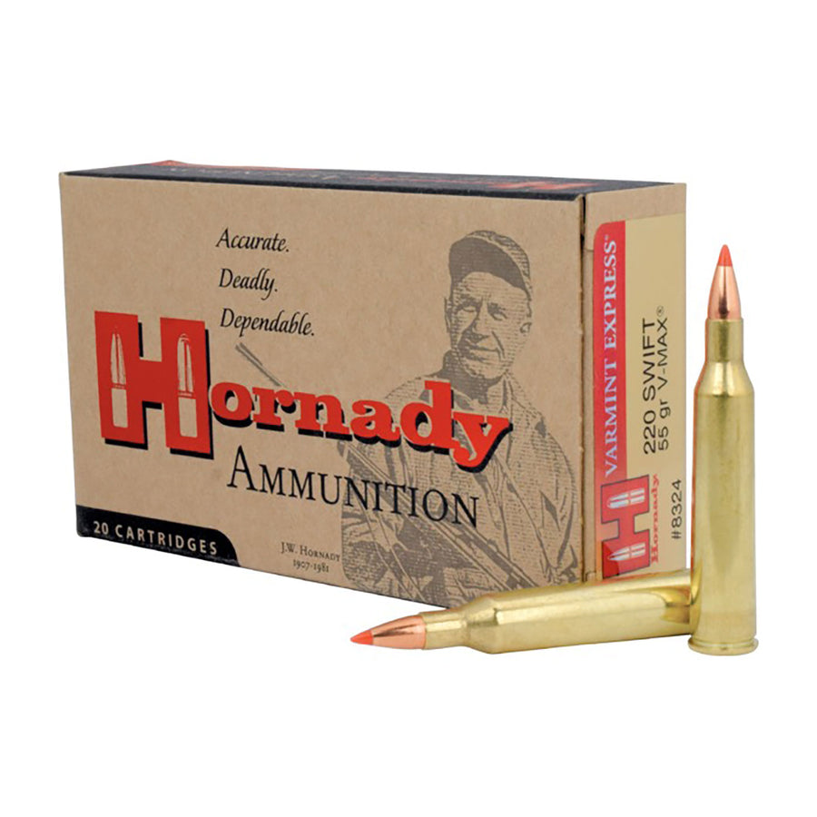 Hornady V-Max .220 Swift 55Gr Polymer Tip Centrefire Ammo - 20 Rounds