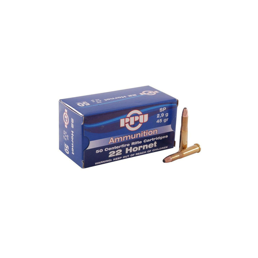 PPU 22 Hornet 45gr Soft Point Rimfire Ammo - 50 Rounds