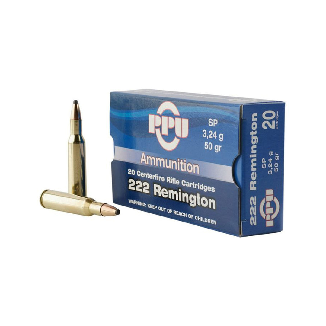 PPU 222 Rem 50gr Soft Point Centrefire Ammo - 20 Rounds