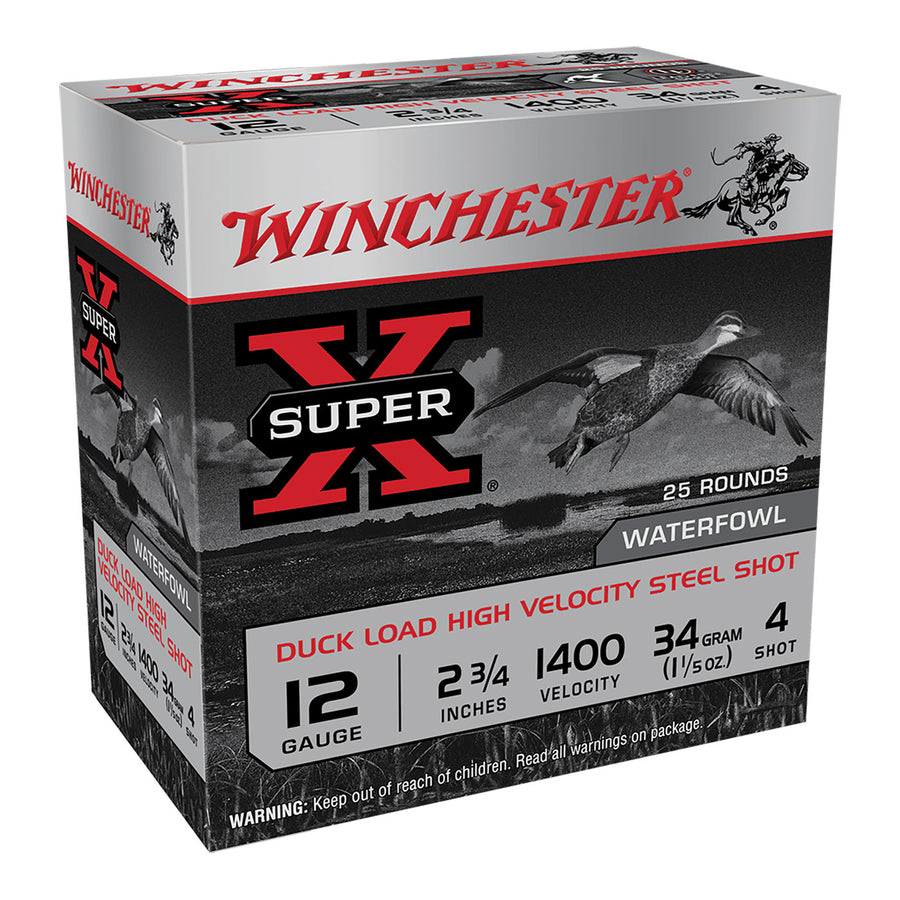 Winchester Super X Steel 12G 4 2-3/4in 34gm Shotshell - 25 Rounds