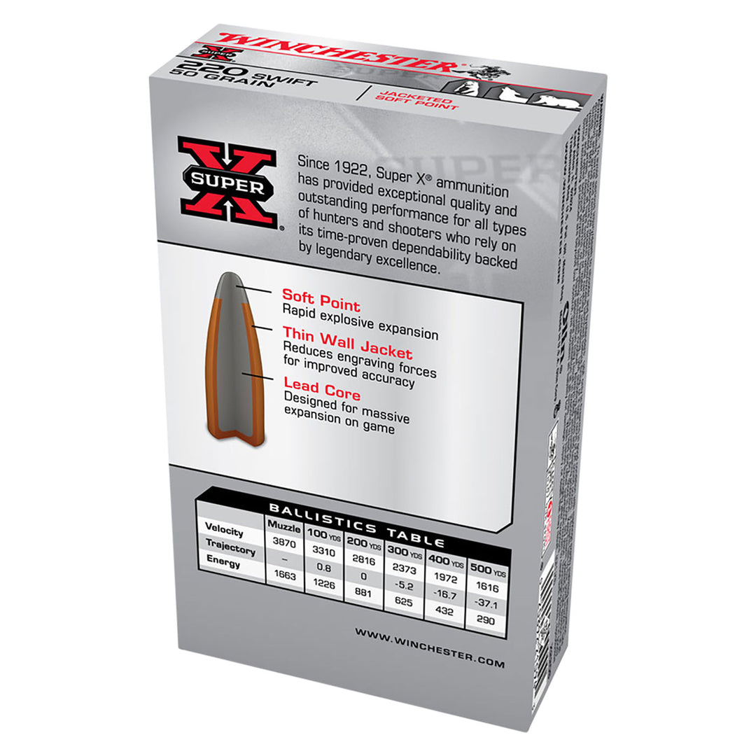 Winchester Super X 220Swift 50gr PSP Ammo - 20 Rounds .220 SWIFT