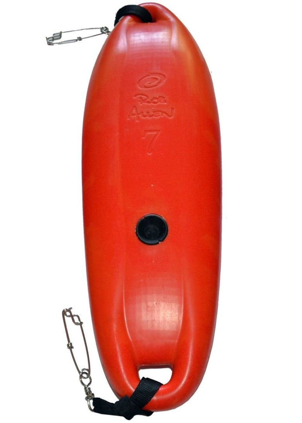 The underside of the Rob Allen 7l Foam Float with Alpha Dive flag and 2 shark clips