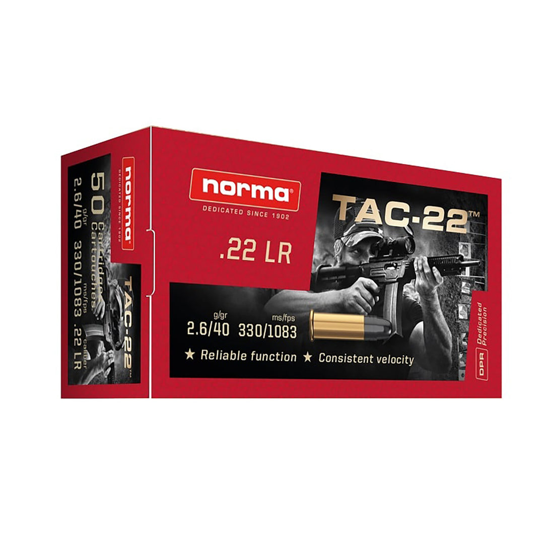 Norma 22LR Tac-22 40gr LRN Centrefire Ammo - 50 Rounds .22 LR