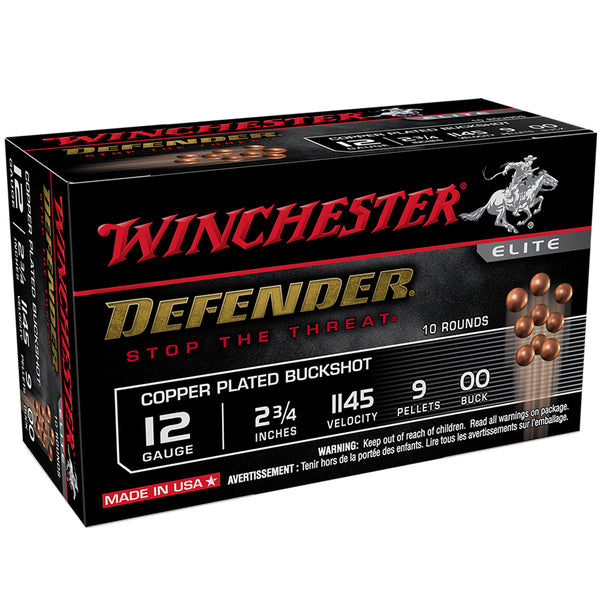 Winchester Supreme Elite Defender 12G 2-3/4 9Pellet Shot Shell Ammo - 10 Rounds