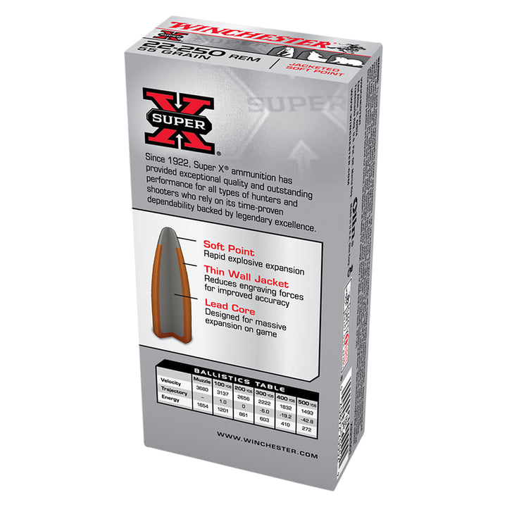 Winchester Powerpoint 55Gr PSP Centrefire Ammo .22-250 - 20 Rounds .22-250 REM