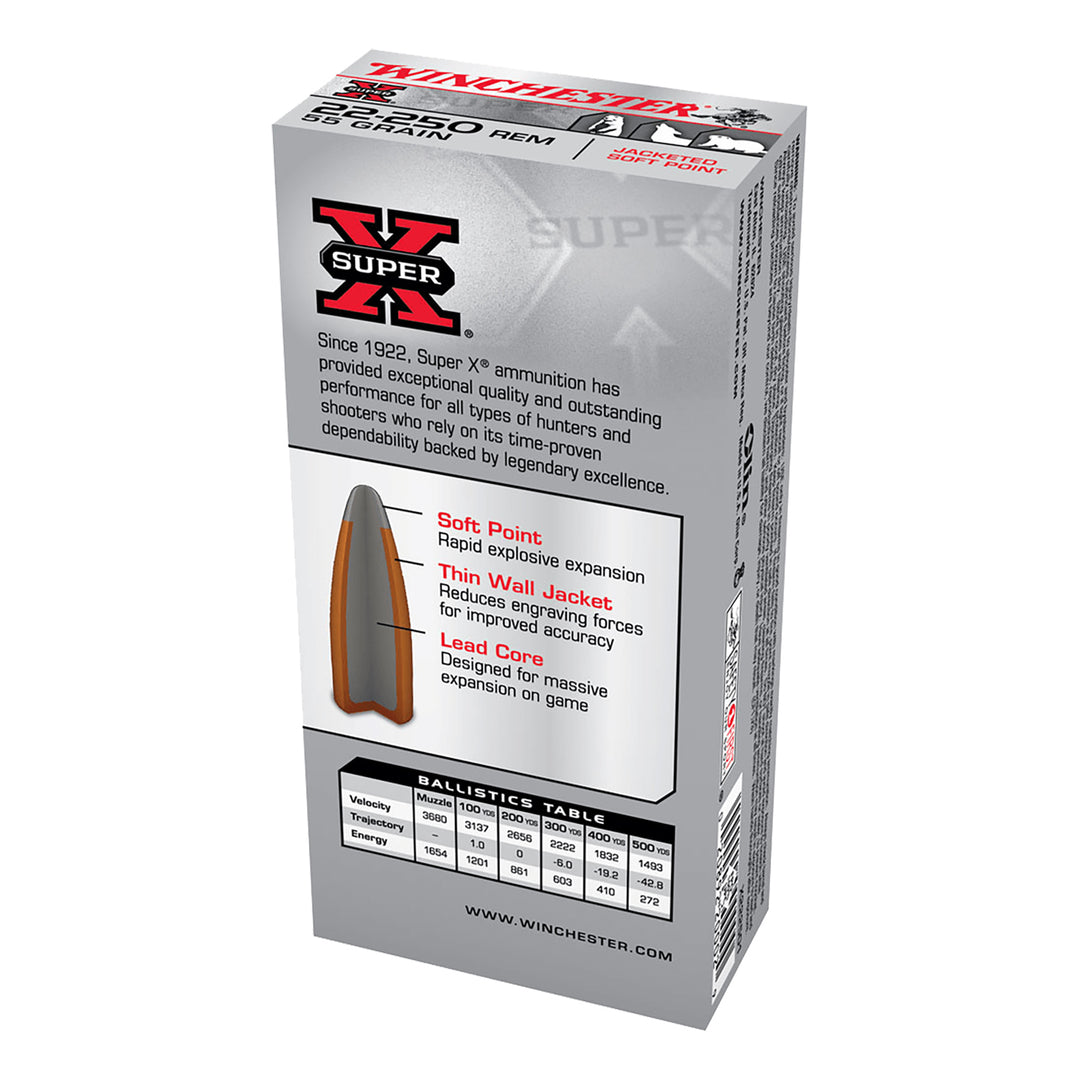 Winchester Powerpoint 55Gr PSP Centrefire Ammo .22-250 - 20 Rounds .22-250 REM