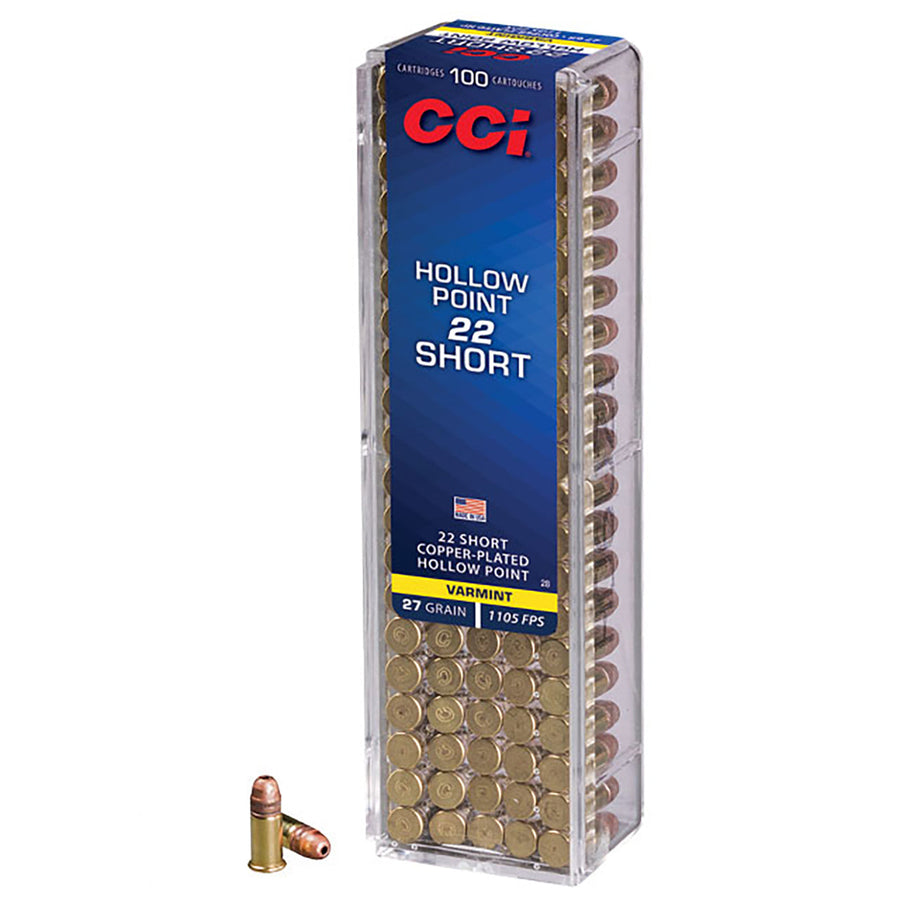 CCI 22 Short 27gr CPHP 1105fps Rimfire Ammo - 100 Rounds .22 Short