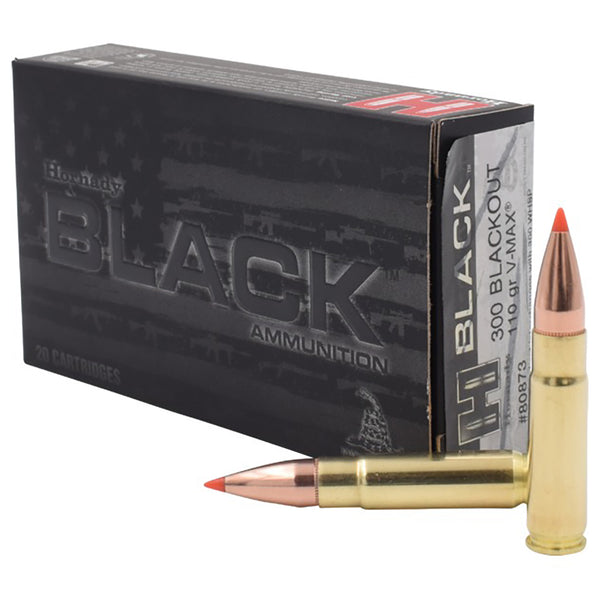 Hornady AMMO 300 BLACKOUT 110GR V-MAX BLACK Centrefire Ammo - 200 Rounds