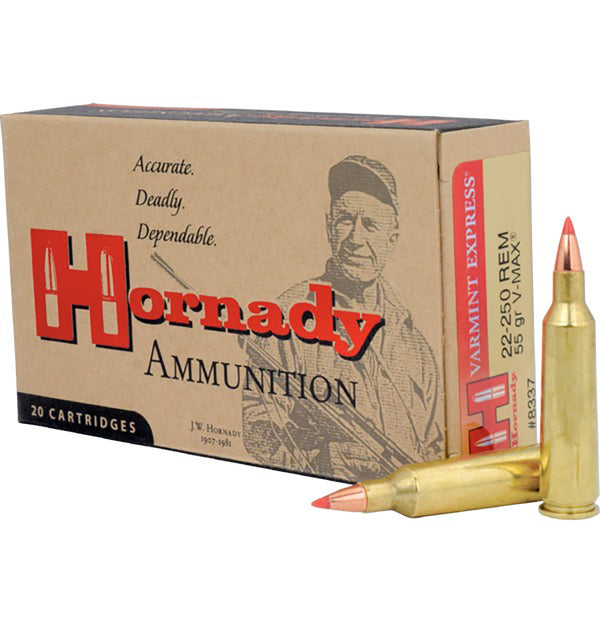 Hornady V-Max 22-250 Rem 55Gr Polymer Tip Centrefire Ammo - 20 Rounds