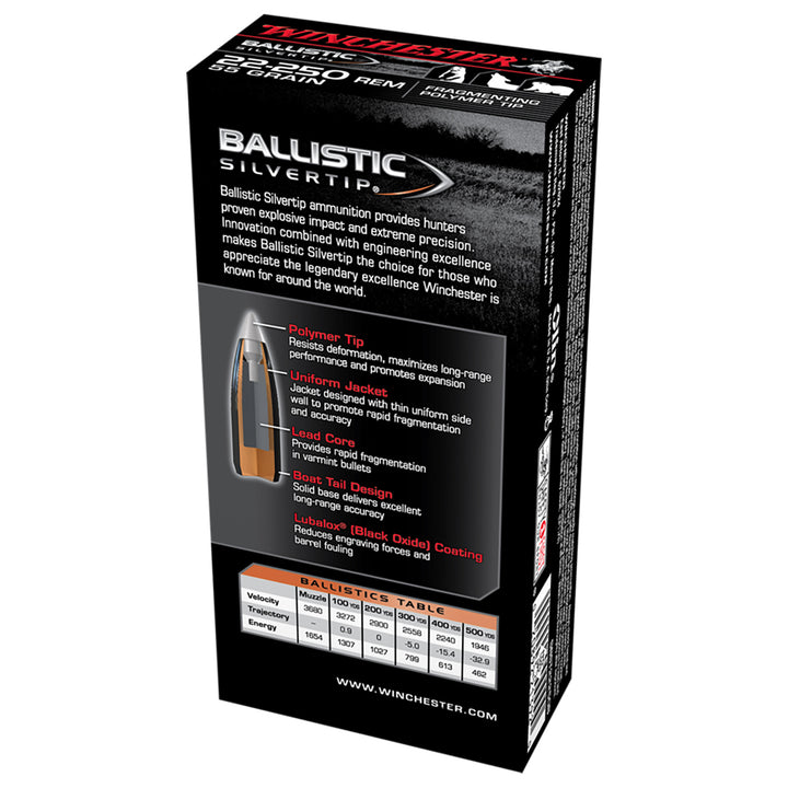 Winchester Ballistic ST 22-250Rem 55gr PT - Centrefire Ammo - 20 Rounds .22-250 REM