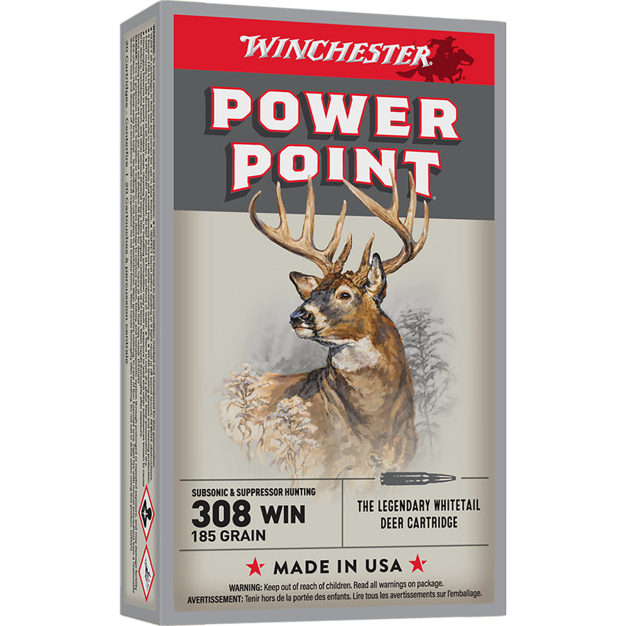 Winchester Power Point 308Win 185gr Subsonic - Centrefire Ammo - 20 Rounds .308 WIN