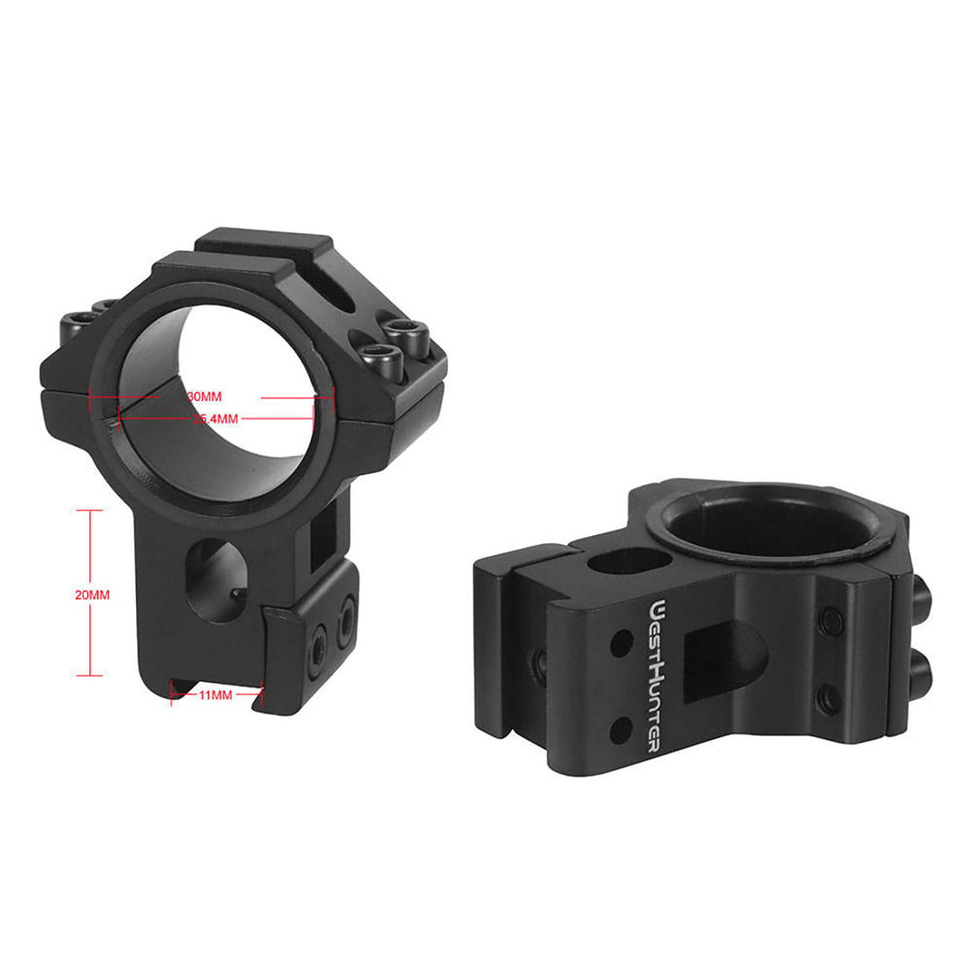 West Hunter 11mm Dovetail Scope Rings - 25.4/30mm High Profile Black