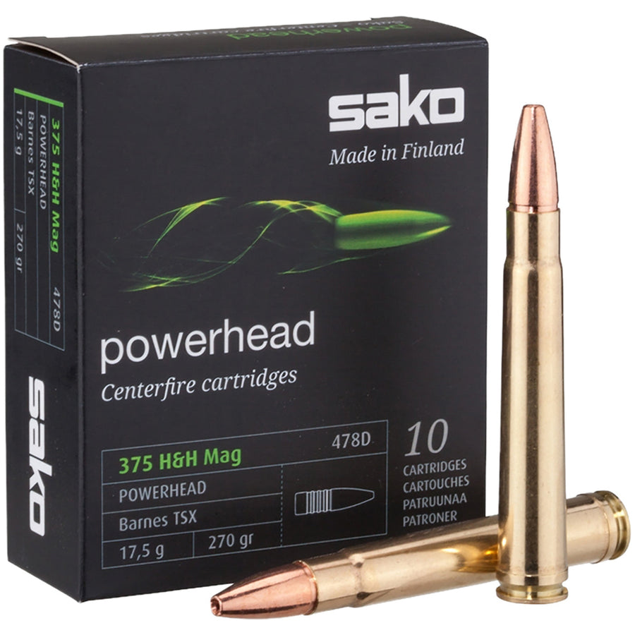 Sako 375 H&H 270gr Powerhead Barnes TSX Centrefire Ammo - 10 Rounds .375 H+H