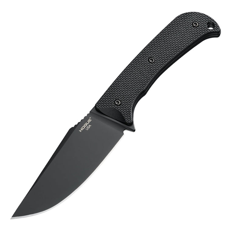 Hogue Extrak XL Knife 3.9in Fixed Clip Point Blade CPM M4 - Black Cerakote - G10 Solid Black Peel Ply Scales