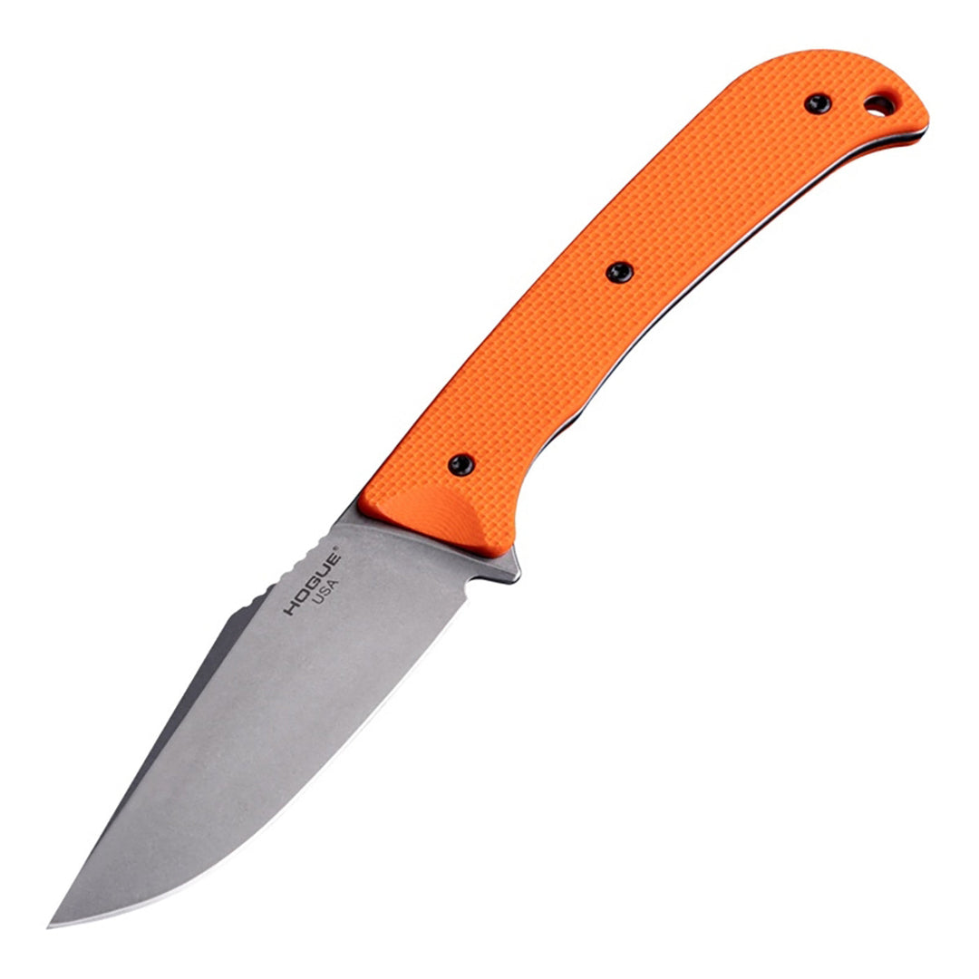 Hogue Extrak Knife 3.3" Fixed Clip Point Blade Magnacut - Tumbled Finish - G10 Solid Orange Peel Ply Scales