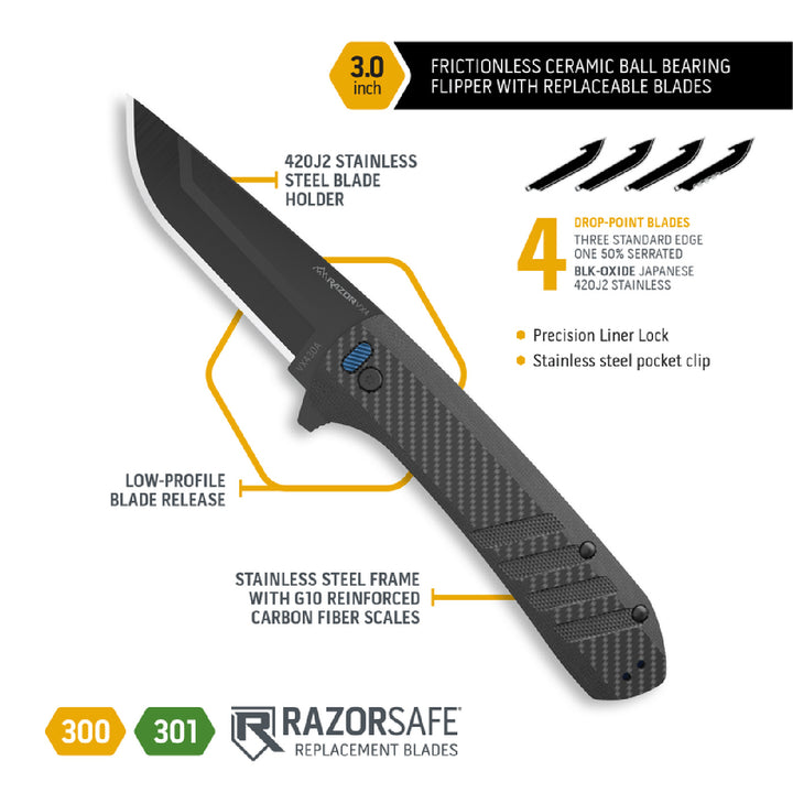 Outdoor Edge Razor VX4 G10 Carbon Folding Blade Knife 3in / Black
