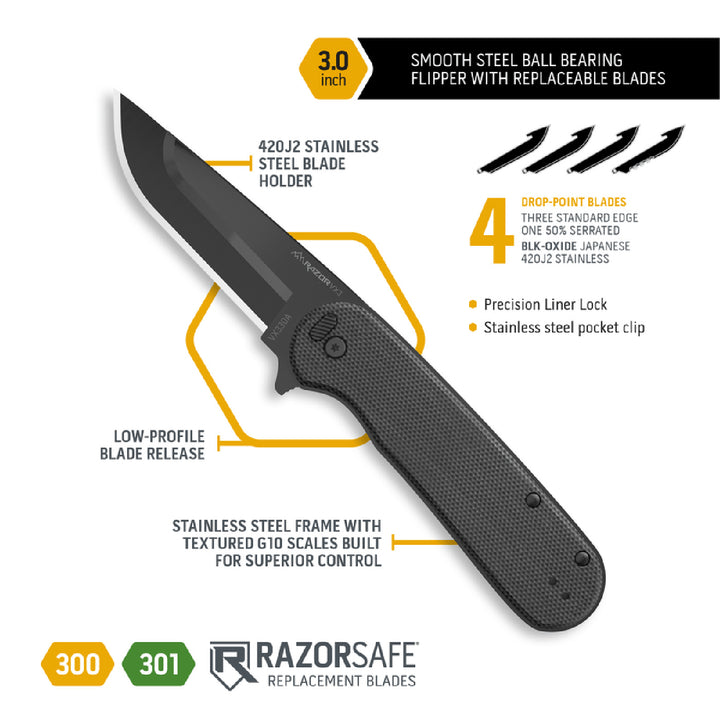 Outdoor Edge Razor VX3 G10 Folding Knife 3in / Black
