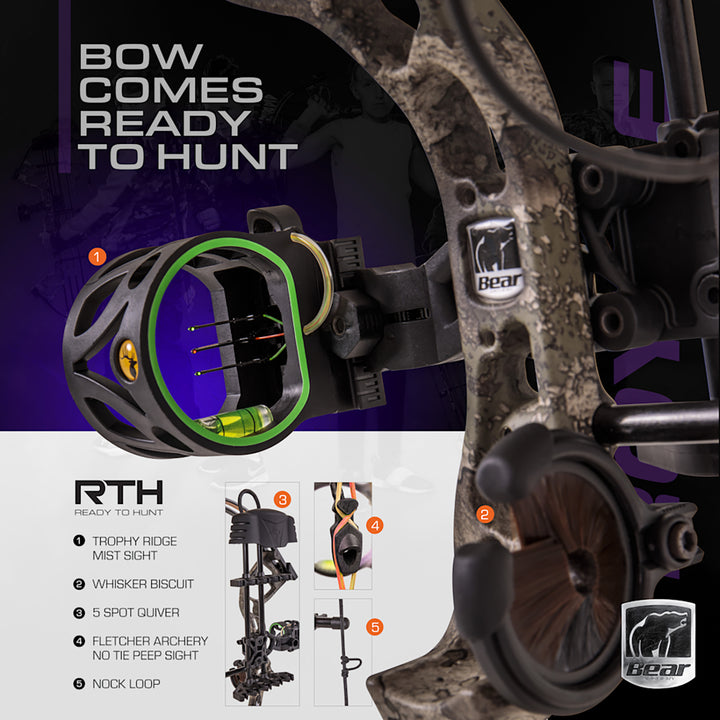 Bear Royal Compound Bow - Ready-To-Hunt Kit - Right Hand Draw Weight-50LBS / Camo/Black