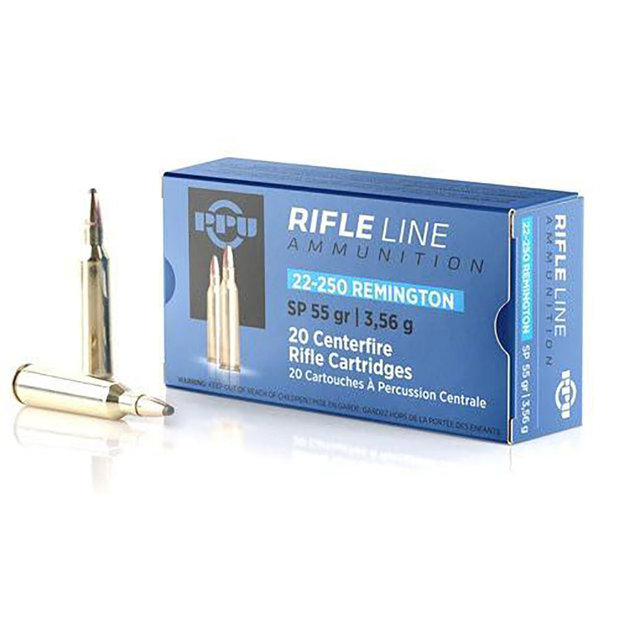 PPU 22-250 55Gr Soft Point Centrefire Ammo - 20 Rounds .22-250 REM