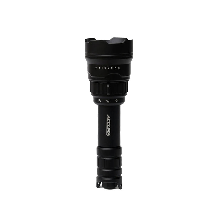 Accura Triclops LED Torch 800 LM White / Red / Green Colours inc. battery-charger and mount