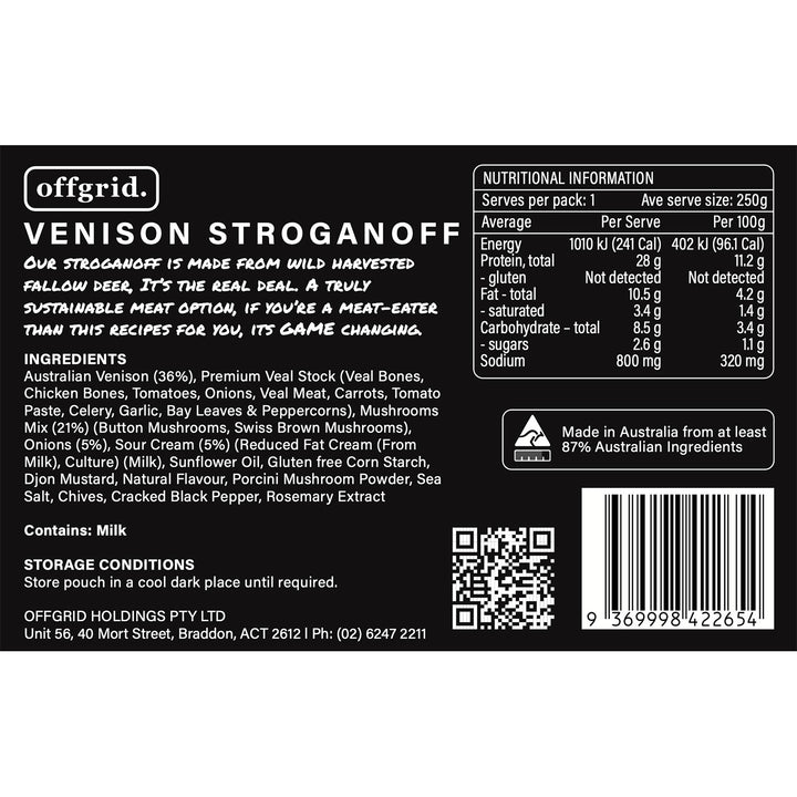 Offgrid Provisions Venison Stroganoff - Heat & Eat Meal