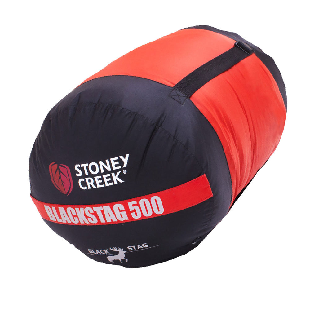 Stoney Creek Black Stag 500 Sleeping Bag Black/Blood Orange