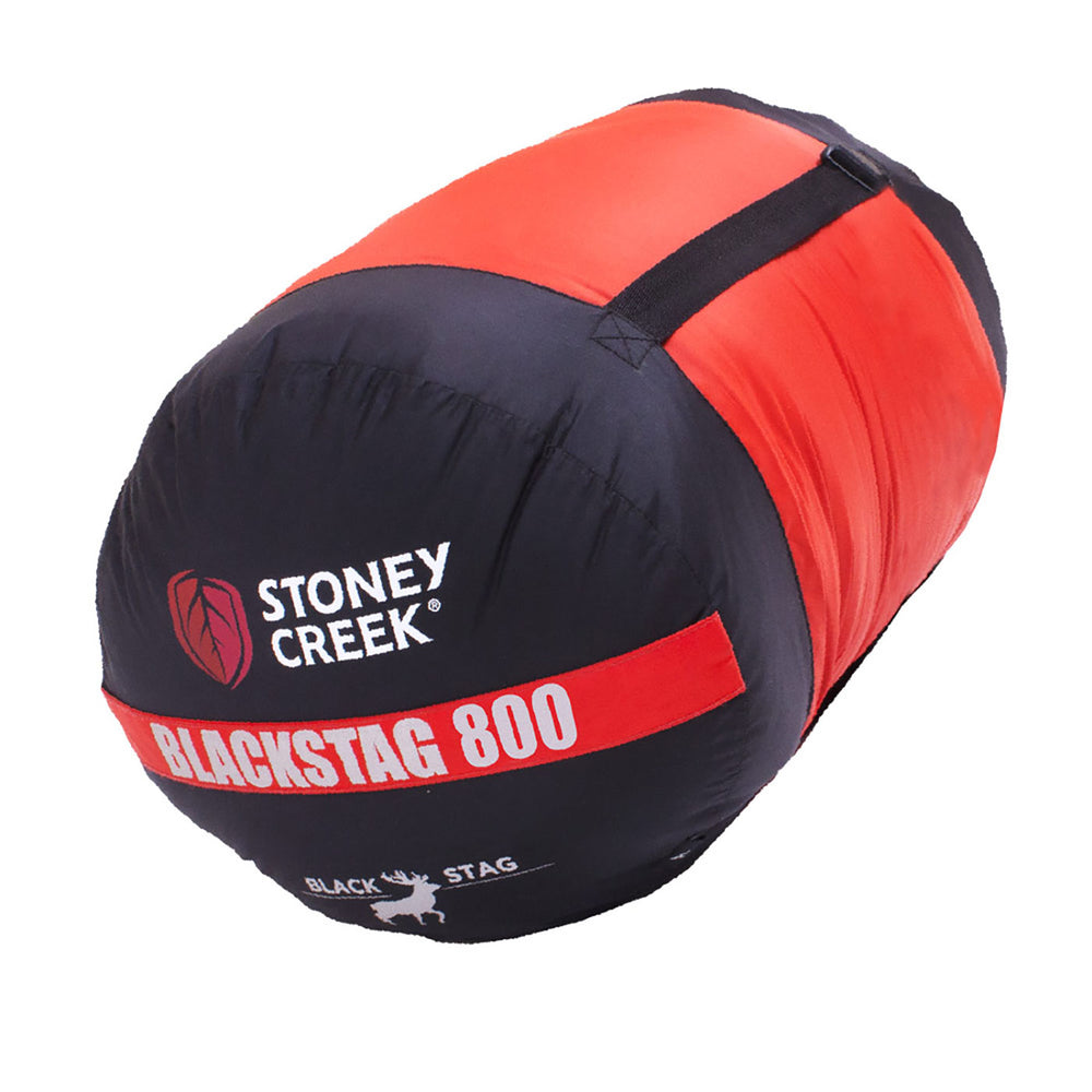 Stoney Creek Black Stag 800 Sleeping Bag Black/Blood Orange