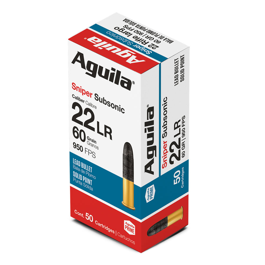 Aguila Sniper Subsonic .22LR 60g lead Solid Rimfire Ammo - 50 Rounds .22 LR