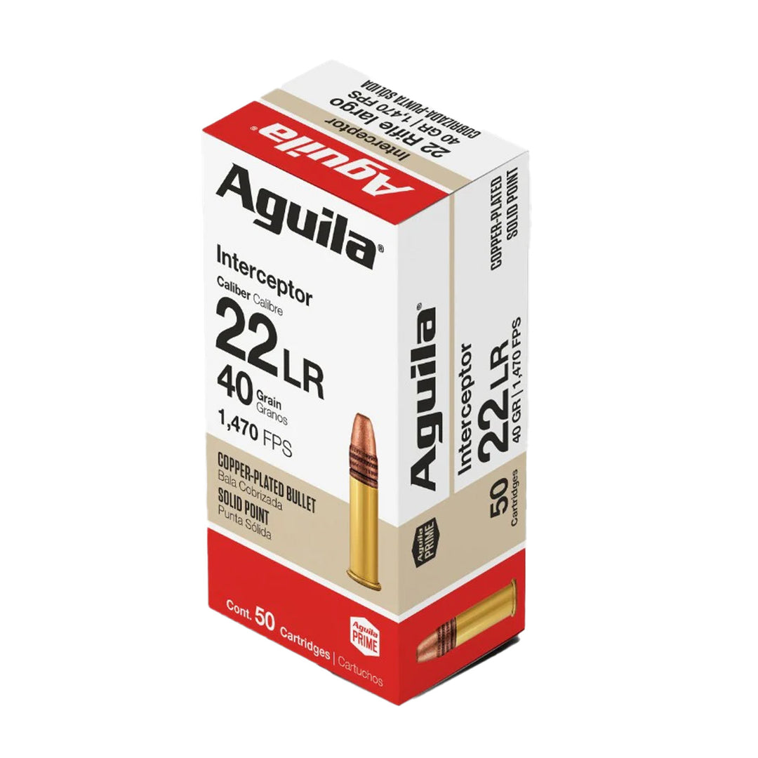 Aguila Rimfire 22LR Interceptor Copper-Plated Solid Point 40GR Ammo - 50 rounds