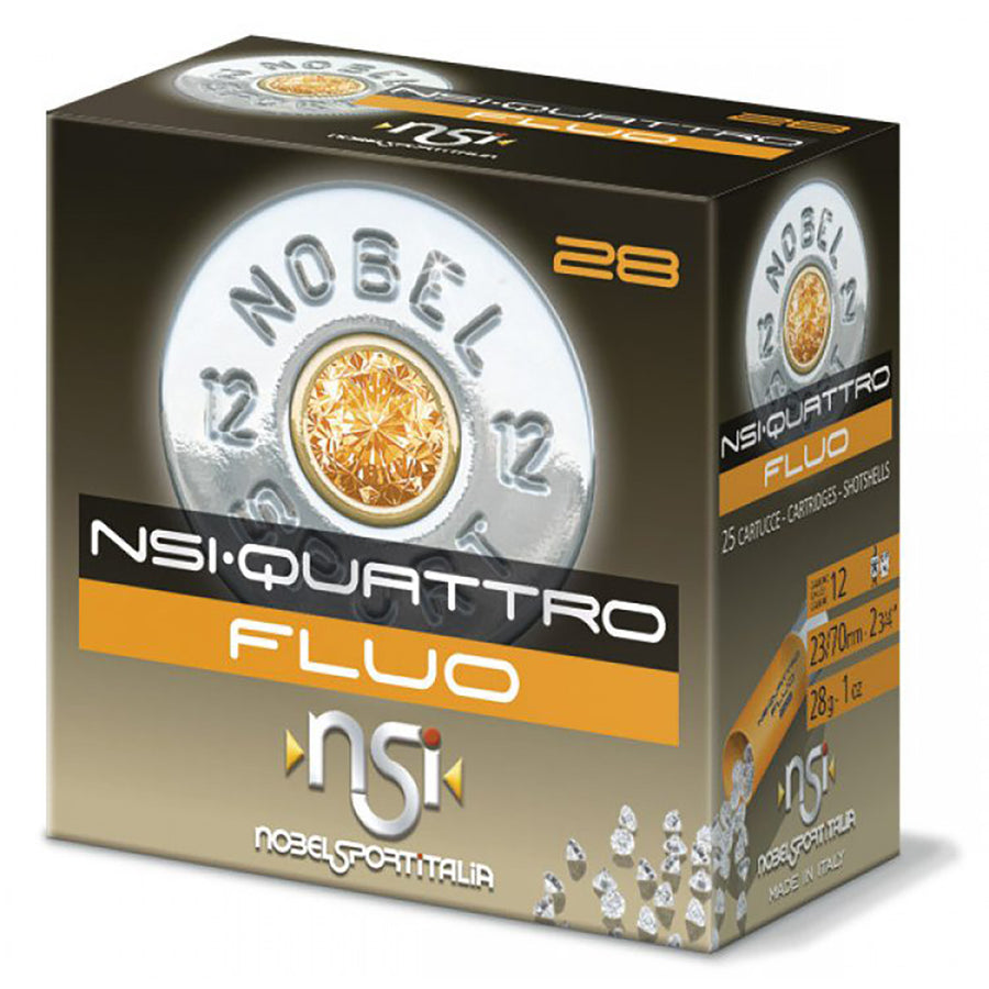 NSI Quattro Fluo Shotshell Ammo - 12 Gauge - 28gram - 1345 fps - 7.5 - Slab 12 GAUGE