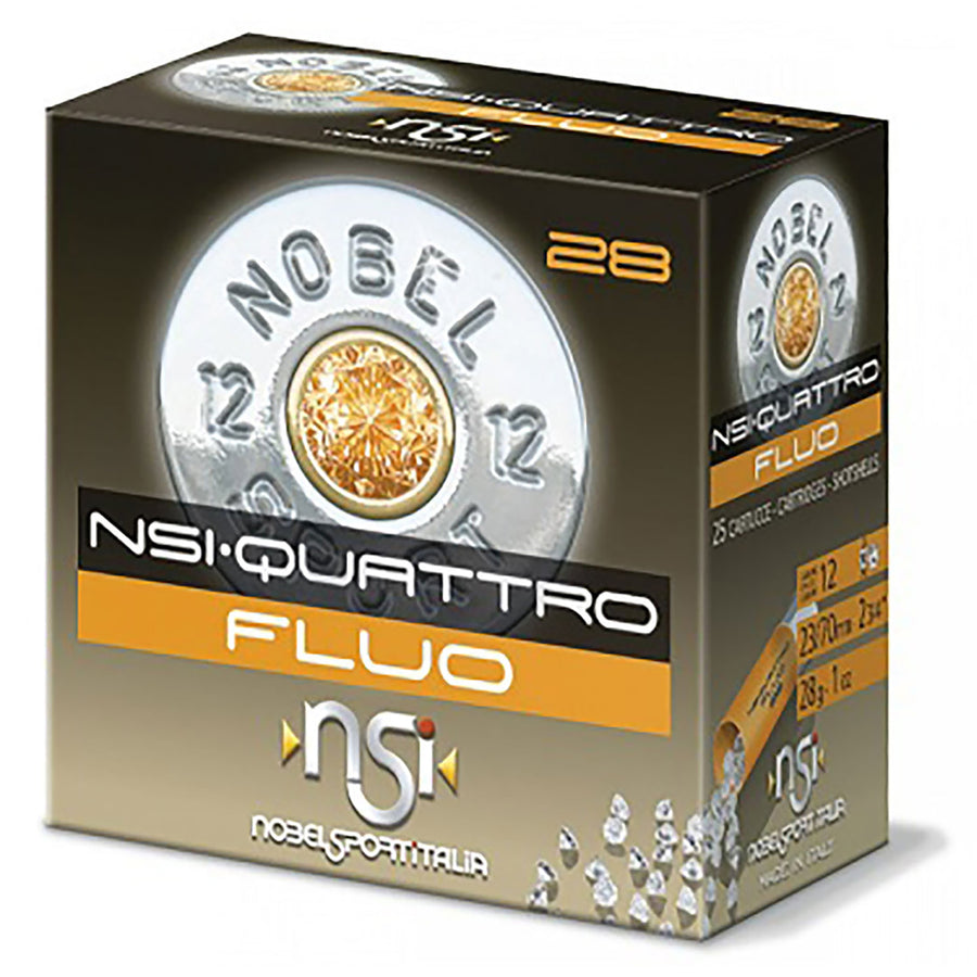 NSI Quattro Fluo Shotshell Ammo - 12 Gauge - 28gram - 1345 fps - 8 - 25 Rounds 12 GAUGE