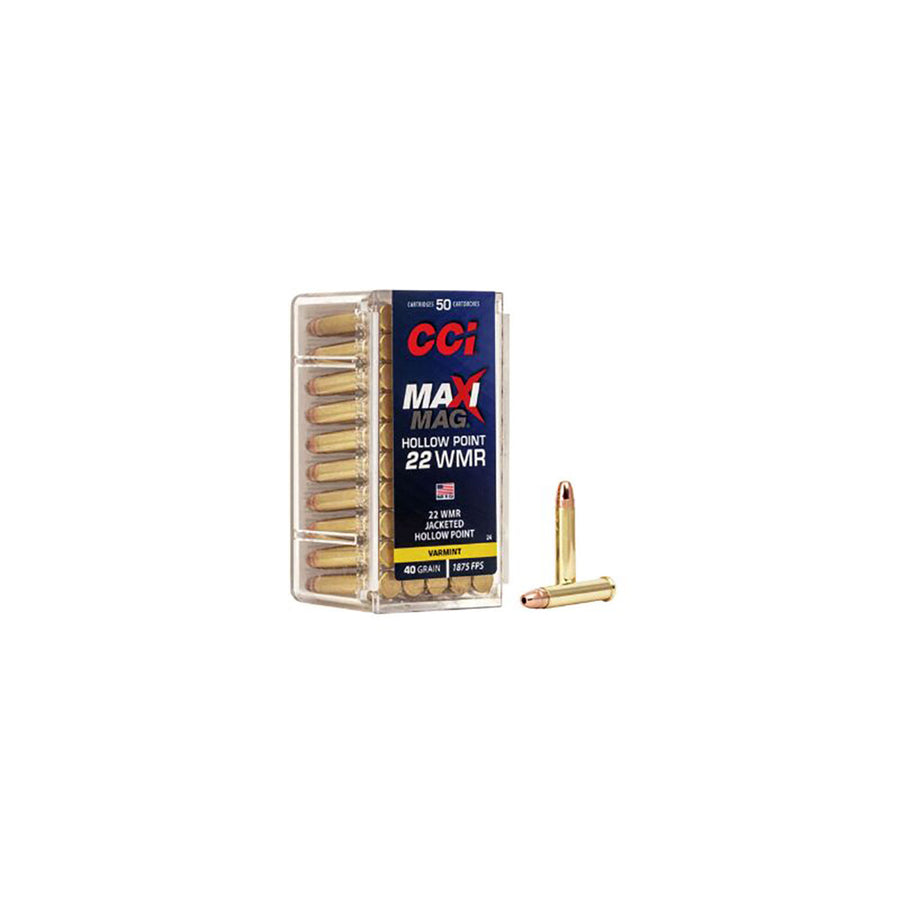 CCI 22WMR Maxi Mag 40gr JHP 1875fps Rimfire Ammo - 50 Rounds