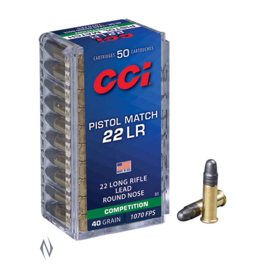 CCI Pistol Match 22 LR 40 Grain - 1070 FPS - Lead Round Nose - Rimfire Ammo - 50 Rounds .22 LR