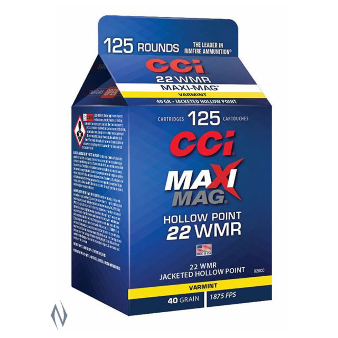 CCI Maxi Mag 22 WMR 40 Grain - 1875 FPS - Hollow Point - Rimfire Ammo - 125 Rounds .22 WMR