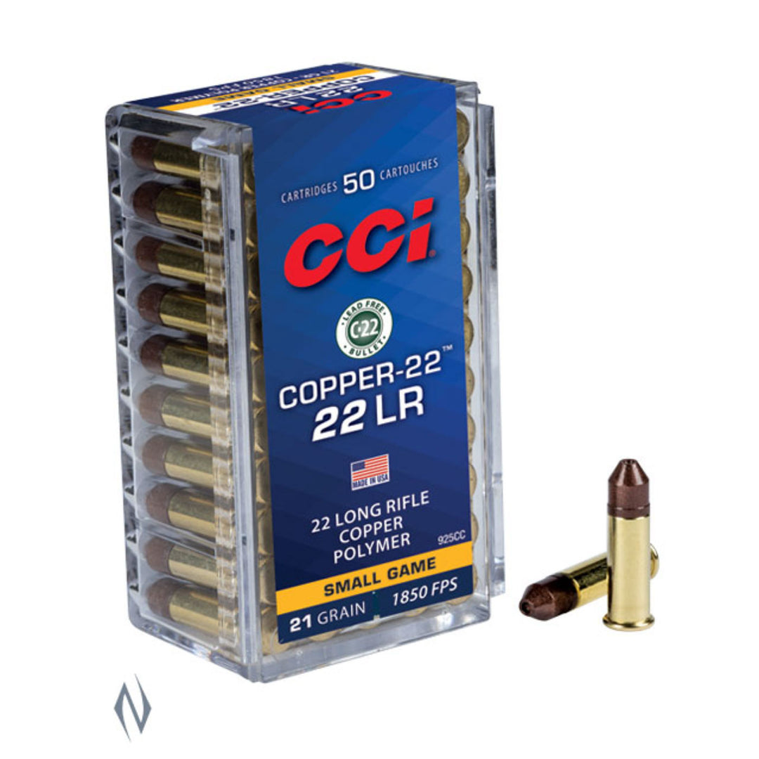 CCI Copper 22 LR 21 Grain - 1850 FPS - Hollow Point - Rimfire Ammo - 50 Rounds .22 LR