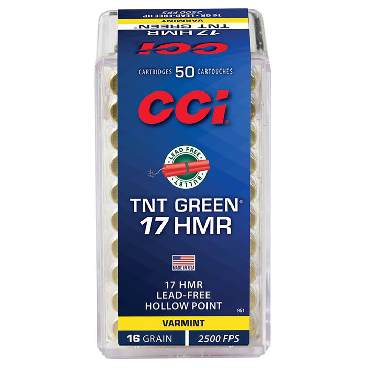 CCI 17HMR TNT GREEN 16GR HP 2500FPS - 50 Rounds .17 HMR