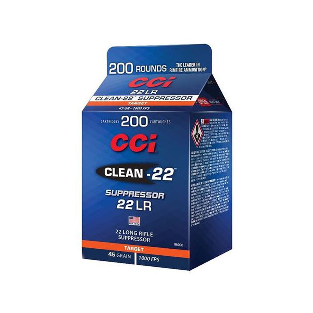 CCI Clean-22 22LR 45gr 1000FPS Suppressor Rimfire Ammo - 200 Rounds