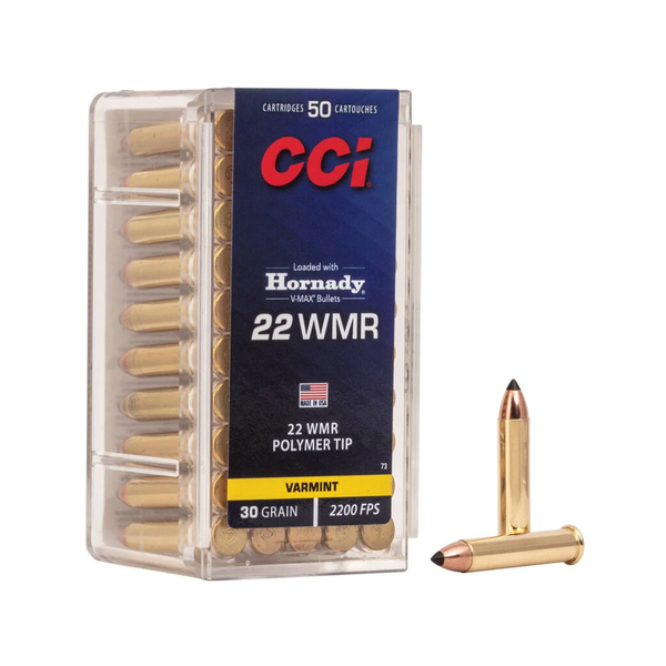 CCI Hornady V-Max 22WMR 30gr 2200FPS Polymer Tip Rimfire Ammo - 50 Rounds