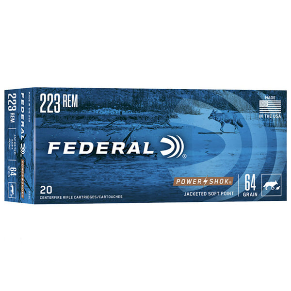 Federal Power-Shok 223 Rem 64 Grain - Jacketed Soft Point - Centrefire Ammo - 20 Rounds